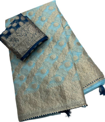 Kavita Creation Self Design Bollywood Organza Saree(Blue)