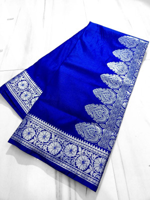 EEFA FASHION Woven Banarasi Satin Saree(Blue)