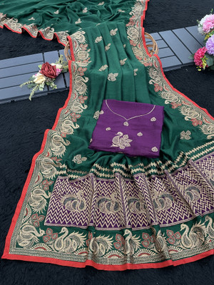 KHRITI FAB Embroidered Chanderi Pure Silk Saree(Multicolor)