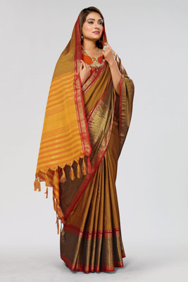 Soor Panchi Woven Banarasi Cotton Silk Saree(Mustard)
