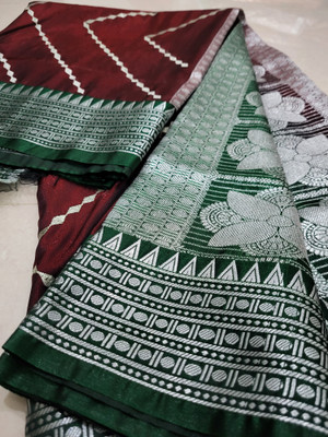 Ansari Fabrics Temple Border Kanjivaram Handloom Nylon Saree(Brown)