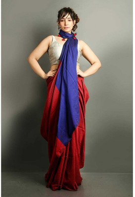 Pal Saree Senter Solid/Plain Bollywood Khadi, Pure Cotton Saree(Red, Blue)