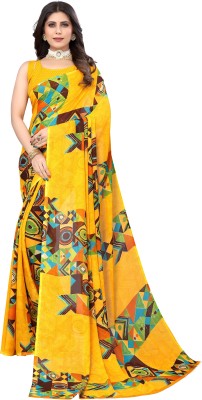 ANIRAV Printed Daily Wear Georgette Saree(Yellow)