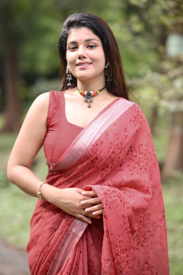 MIRCHI FASHION Printed, Floral Print Daily Wear Cotton Blend Saree(Red)