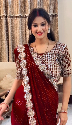 Vinayak Textile Embroidered Bollywood Georgette Saree(Red)