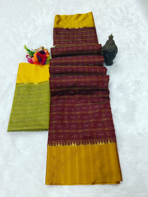 Mervadiya Self Design Kanjivaram Pure Silk, Art Silk Saree(Maroon)