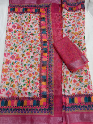 ASHTA Floral Print Kanjivaram Linen Saree(Red)