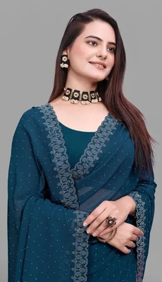Looootnest Self Design Assam Silk Georgette Saree(Blue)