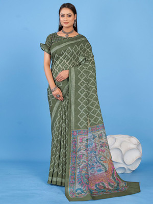 Anouk Rustic Printed Daily Wear Linen Saree(Light Green)