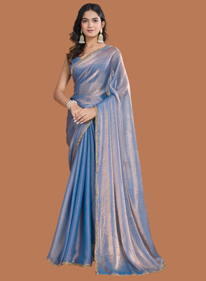 Croza Solid/Plain Chanderi Chiffon, Tussar Silk Saree(Multicolor)