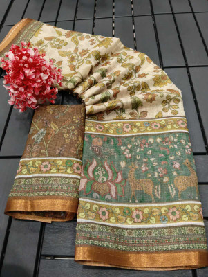 Gajal Printed Kanjivaram Pure Cotton, Cotton Linen Saree(Multicolor)