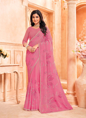 Laxmipati sarees Embroidered Bollywood Chiffon Saree(Pink)