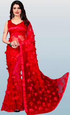 Sifoz Gallery Embroidered Assam Silk Net Saree(Black)