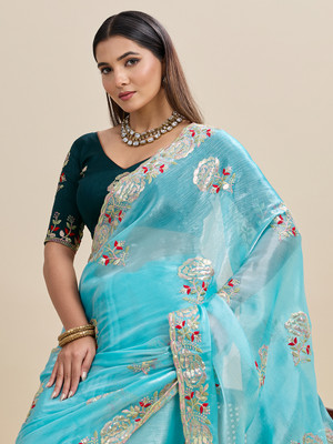 COSBILA FASHION Embroidered, Floral Print, Embellished Bollywood Jimmy choo Saree(Multicolor)