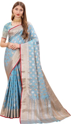 V V FASHION Woven Chanderi Net Saree(Light Blue)