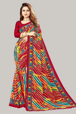 SHUBHSWAR Applique Bollywood Georgette Saree(Red)