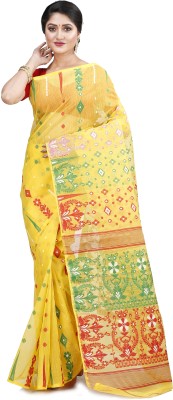 DipDiya Self Design Jamdani Cotton Blend Saree(Yellow)