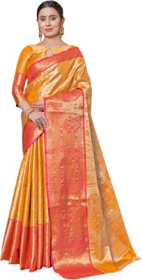 Elite Weaves Woven Kanjivaram Tissue Saree(Yellow)