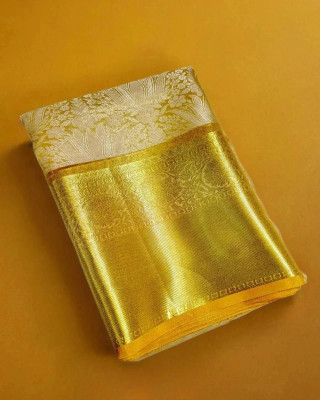 AMR FABRICS Floral Print Kanjivaram Tissue Saree(Gold, Cream)