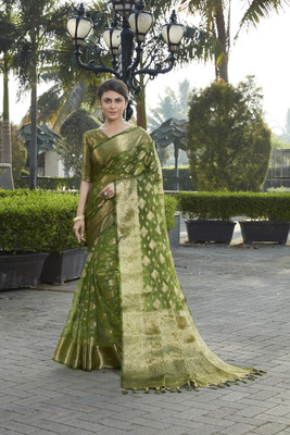 ANGOORI TEXTILES Woven Kanjivaram Organza Saree(Multicolor)