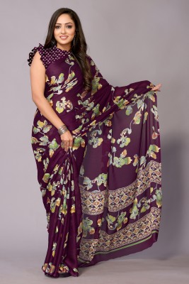 FABMORA Floral Print Bollywood Chiffon Saree(Purple)