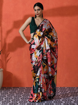 Sangria Printed Daily Wear Satin Saree(Multicolor)