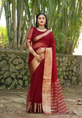 Divastri Solid/Plain Bollywood Organza Saree(Maroon)