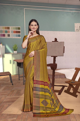 Feminista Printed, Solid/Plain Daily Wear Crepe Saree(Green)