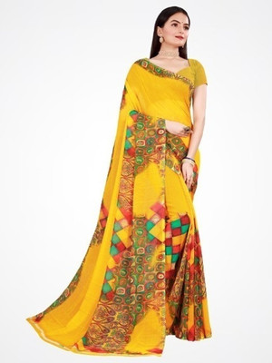 Saadhvi Printed Banarasi Lycra Blend Saree(Yellow)
