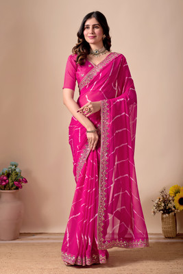 DHMPONE ENTERPRISE Embroidered Bollywood Georgette Saree(Pink)