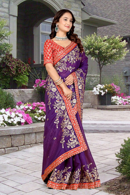 Aksh Fashion Embroidered Bollywood Georgette Saree(Purple)