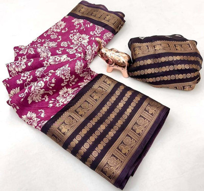 BilloRani Floral Print, Printed Bollywood Silk Blend, Art Silk Saree(Pink)