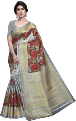 Winza Designer Printed, Floral Print Daily Wear Cotton Blend, Cotton Silk Saree(Grey)