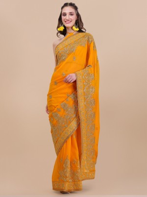 Elieslura Embroidered Bollywood Georgette Saree(Yellow)