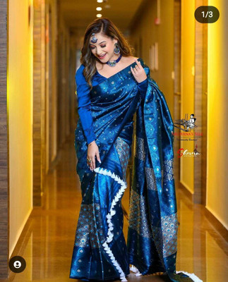 Tech Twins Woven Mekhela Chador Silk Blend Saree(Blue)