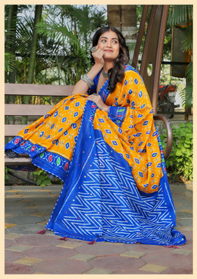 JASU CREATION Printed Handloom Pure Cotton Saree(Yellow)
