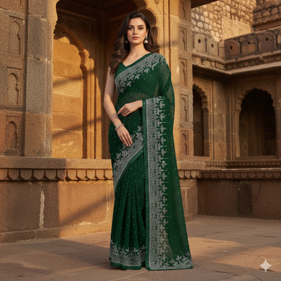 Sudev fashion Self Design Daily Wear Georgette Saree(Green)