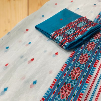 kamdar Woven Mekhela Chador Cotton Blend, Polyester Saree(Blue)