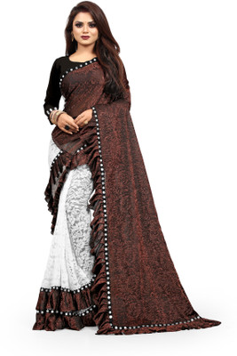 SwiftStyle Self Design Bollywood Lycra Blend Saree(Brown)