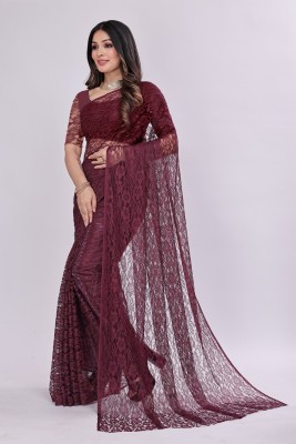 Manthan Creation Self Design Bollywood Net Saree(Purple)