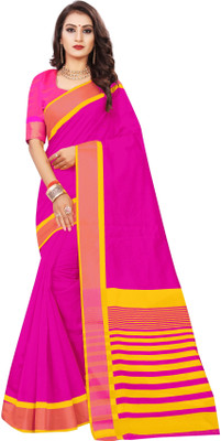 Indian Fashionista Solid/Plain Chanderi Cotton Silk Saree(Pink)
