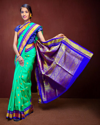 Spewim Woven Paithani Silk Blend Saree(Light Green)