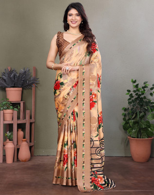 Anmi Printed Daily Wear Tussar Silk Saree(Orange)