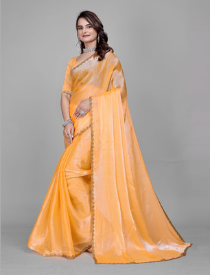 PRTRENDZ Woven Bollywood Jimmy choo, Chiffon Saree(Orange)