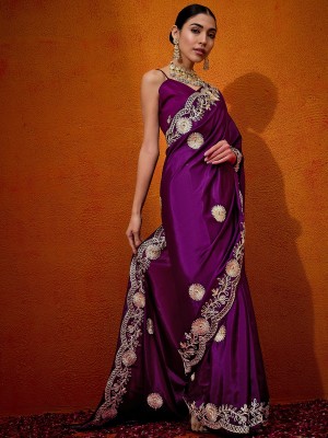 Sareemall Embellished Bollywood Crepe Saree(Purple)