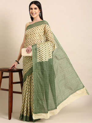 SHANVIKA Printed Daily Wear Pure Cotton Saree(Beige)