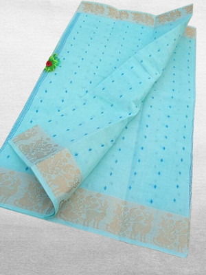 Happy Creation Woven Tant Cotton Blend Saree(Blue)