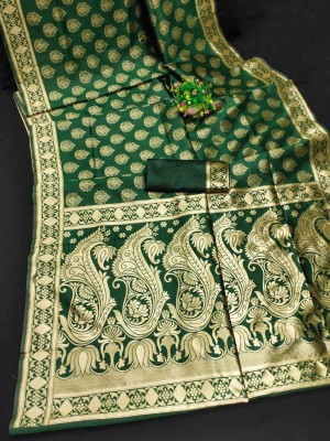 Homigoz Woven Banarasi Art Silk Saree(Dark Green)