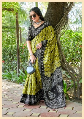 RAMNATHTEX Printed Daily Wear Cotton Blend Saree(Light Green)