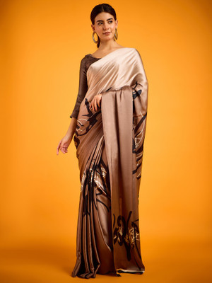 Divastri Printed Daily Wear Satin Saree(Brown)